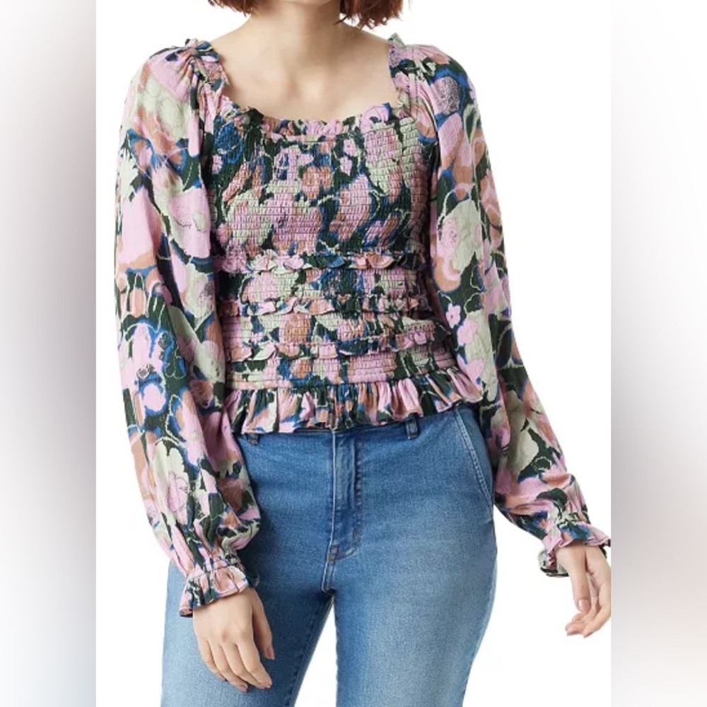 SAM EDELMAN Misha Printed Smocked Ruffle Top
